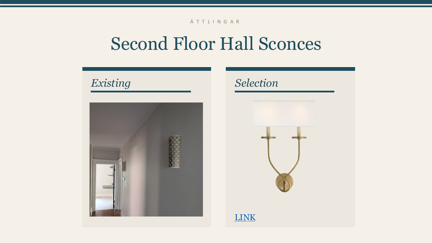 Second Floor Hall Sconces — Existing vs. Selection